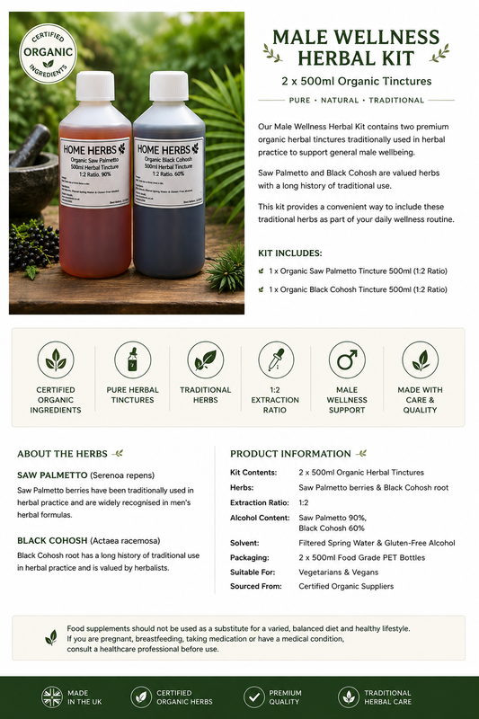Organic Male Wellness Kit - Saw Palmetto & Black Cohosh - 2x 500ml Pure Herbal Tinctures - HOME HERBS